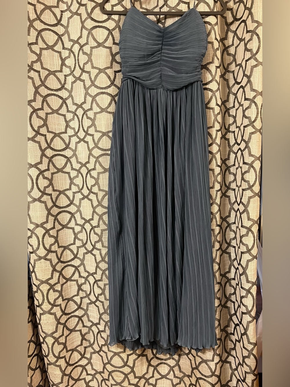 Zara Strapless Pleated Maxi Dress in Slate Blue